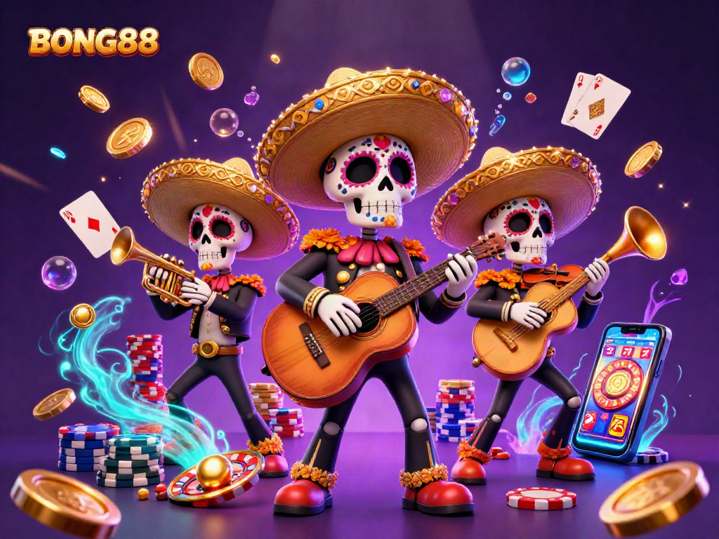 Experience thrilling slots action with BONG88's vibrant mariachi scene, overflowing with coins and gems.