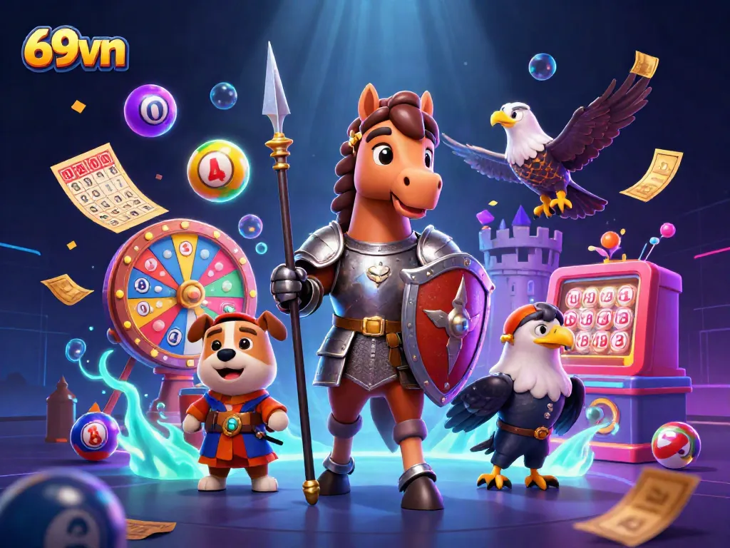 Engage in thrilling jackpot action at 69vn with a dynamic casino scene featuring knights and fantasy elements.