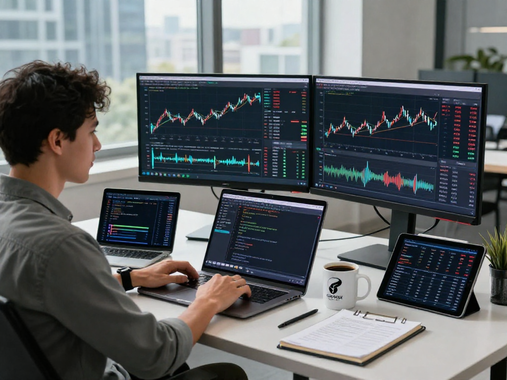 Real-time forex data analysis in a professional workspace, showcasing farm product backtesting API implementation.
