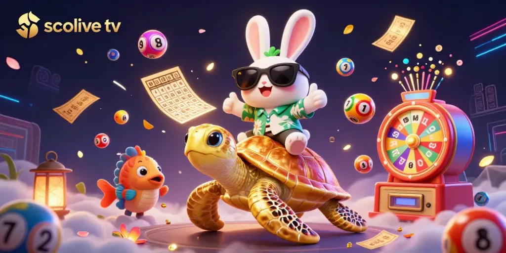 Experience the thrill of socolive tv with a lucky rabbit and golden turtle in a vibrant casino-themed scene.