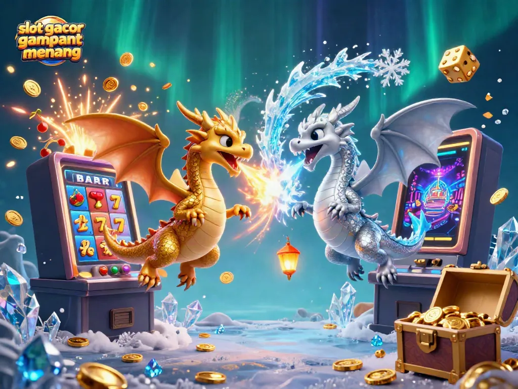 Experience the thrill of slot gacor gampang menang with a 3D illustration of dragon companions in flight.