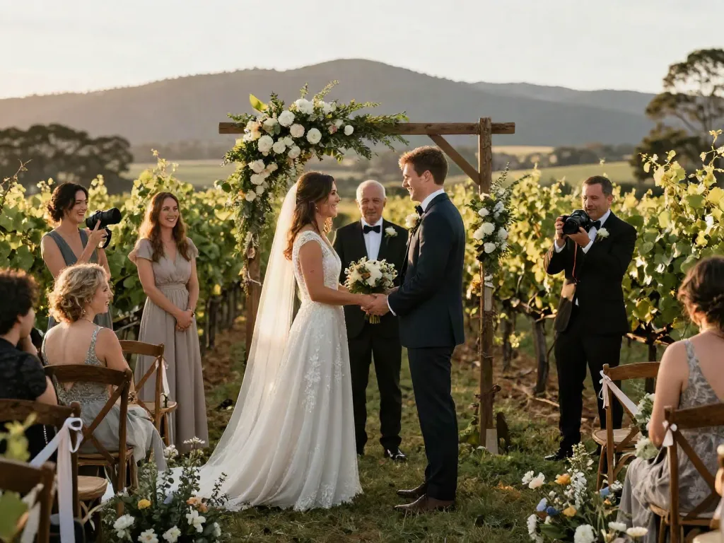 Real moments from a wedding photography Hunter Valley session, couple exchanging vows in a vineyard.