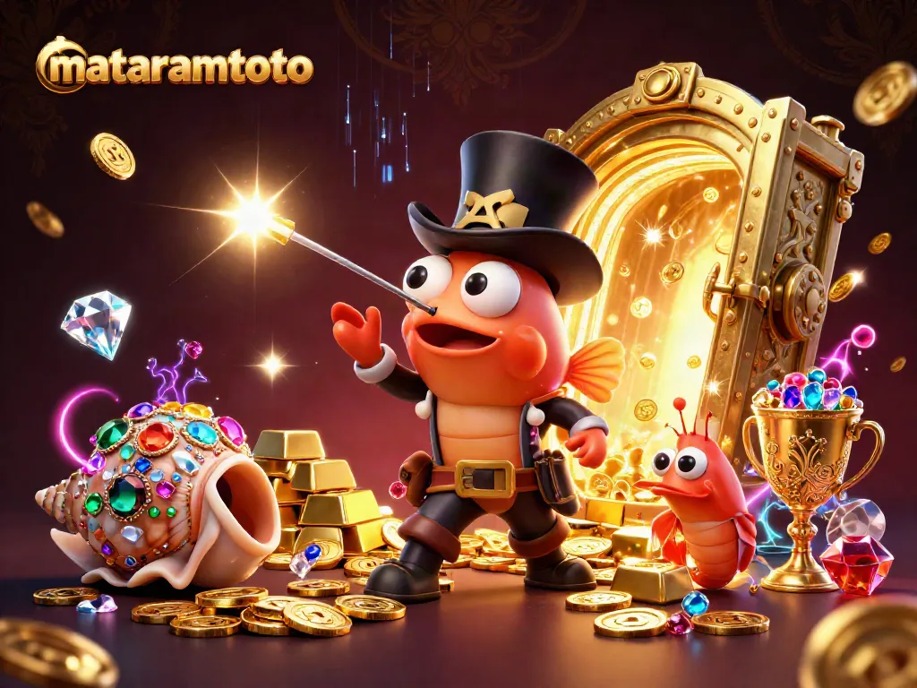 Experience thrilling gameplay with mataramtoto as gold coins glisten in this vibrant 3D casino scene.