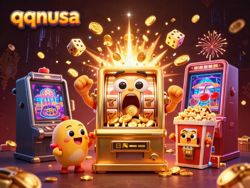 Experience thrilling jackpots at qqnusa with vibrant 3D casino art featuring dynamic slot machines.