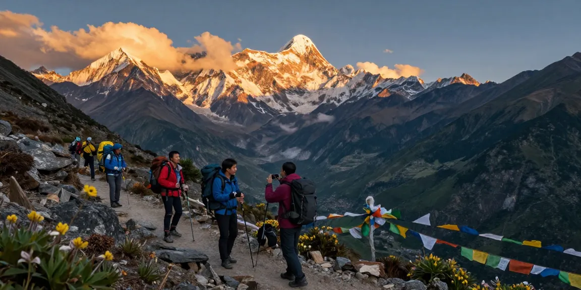 Manaslu Circuit Trek hikers enjoying breathtaking views of the Himalayas