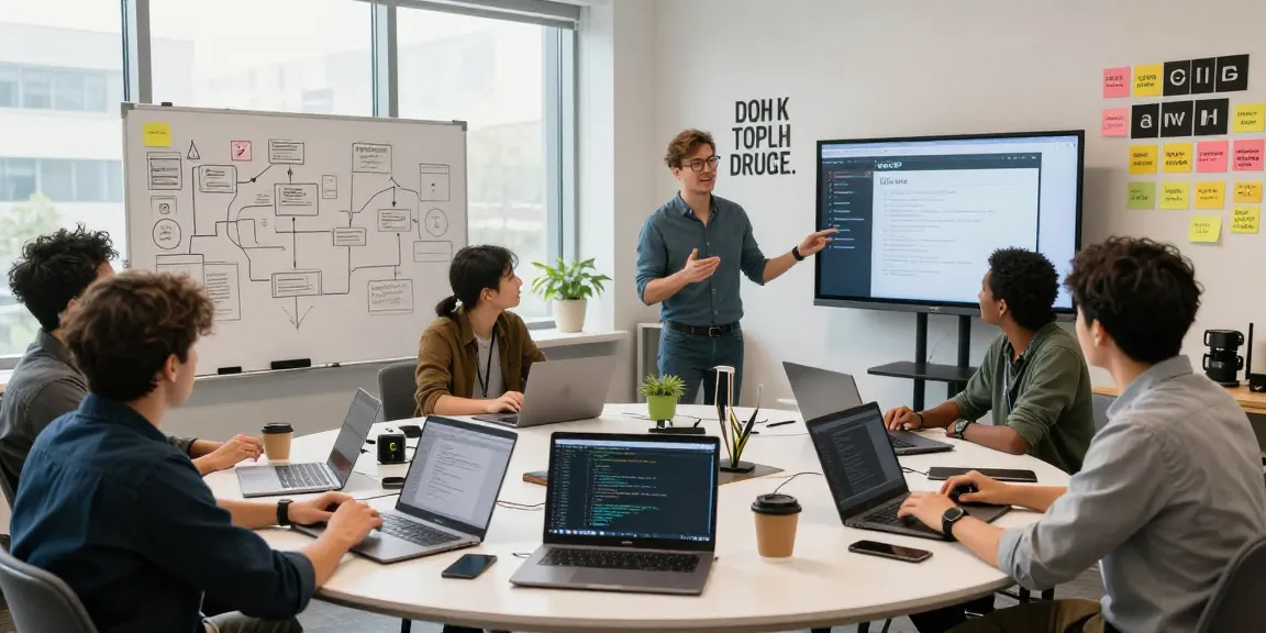 MVP development service in action as a startup team collaborates in a bright workspace.