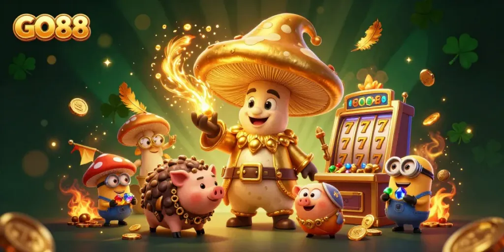 Play and win at GO88 with a whimsical casino scene featuring rich, colorful magic.