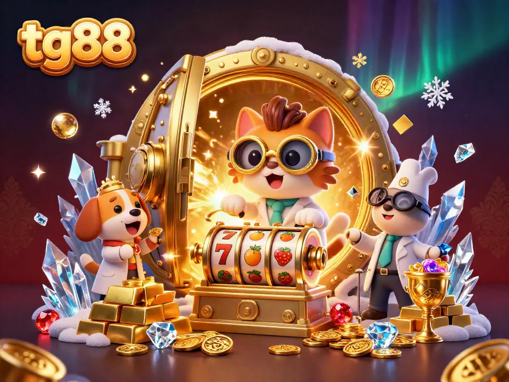 Join tg88's thrilling slot adventure with a mad scientist cat and loyal dog as they create a jackpot machine.