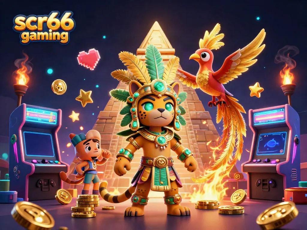 Immerse in scr66 gaming with vibrant characters and casino elements, showcasing a dynamic digital scene.