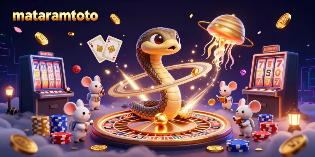 Experience the vibrant action of gambling with mataramtoto in a cosmic casino scene.