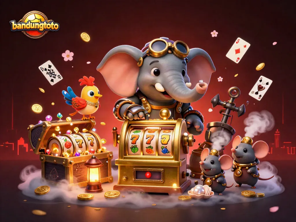 Experience the thrill of bandungtoto with vibrant slot machines and animated characters in action.
