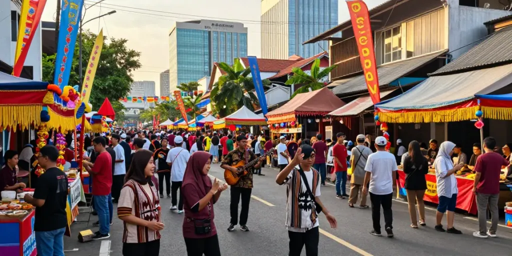 LorneMatthews.com captures the vibrant festival atmosphere in urban Lampung, showcasing community joy and cultural celebration.