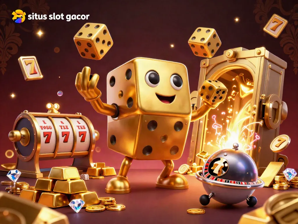 Menangkan permainan di situs slot gacor dengan ilustrasi 3D ceria penuh dengan elemen kasino.