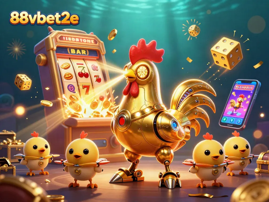 Experience thrilling gameplay with 88vbet2e's dynamic casino scene featuring golden rooster and winning symbols.