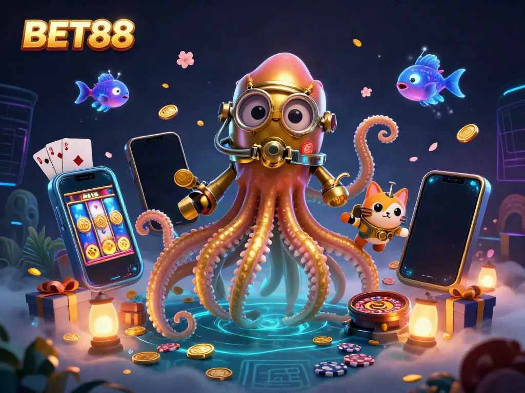 Khám phá thế giới cá cược BET88 với những nhân vật sống động trong khung cảnh dưới nước đầy màu sắc.