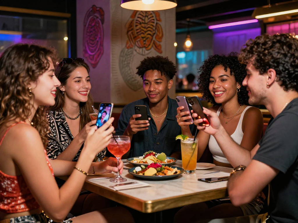 Gái gọi trong không gian sôi động, bạn bè thưởng thức đồ uống tại quán bar