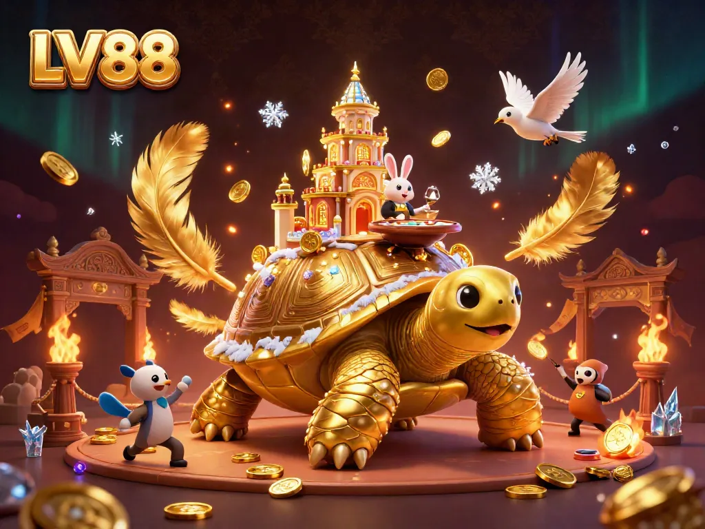 Experience LV88 with an enchanting 3D casino adventure showcasing a golden tortoise and vibrant characters.
