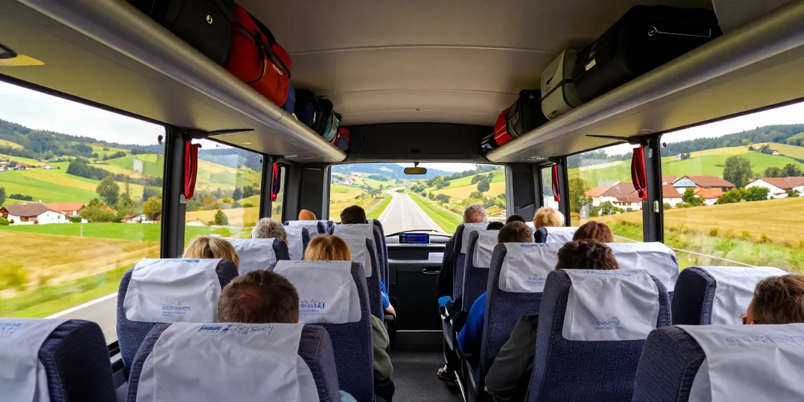 Transport colete Moldova Europa prin autocare confortabile, călători admirând peisajul.