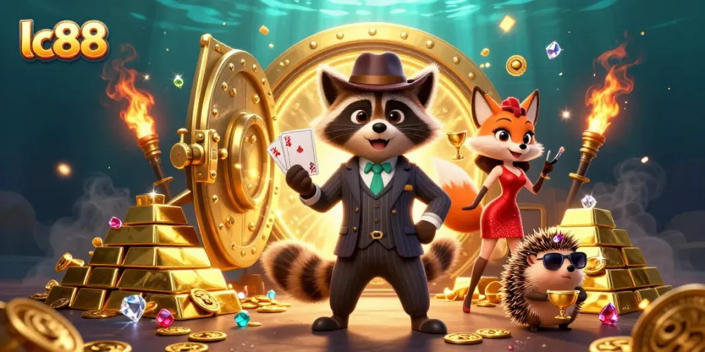 Experience thrilling gameplay with lc88 featuring a suave raccoon, dazzling gems, and rich casino elements.