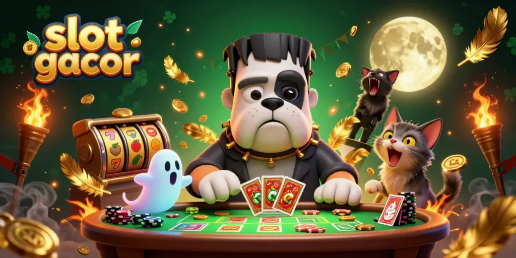 Engage with slot gacor's thrilling atmosphere featuring a 3D monster dealer and whimsical characters.