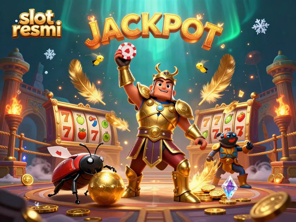 Experience the excitement of slot resmi with a heroic beetle under a vibrant jackpot display.