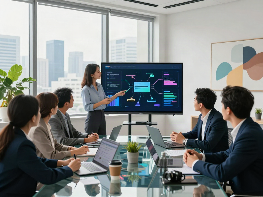 Straight from the source business meeting with diverse team collaboration in a modern office setting.