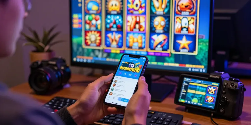 Penggunaan RUSUNTOTO di smartphone dengan tampilan permainan slot yang menarik