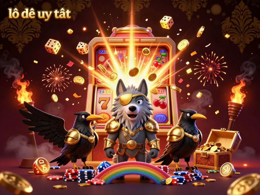 Engage in vibrant gameplay with lô đề uy tín amidst a lively 3D slot machine scene featuring Odin and ravens.