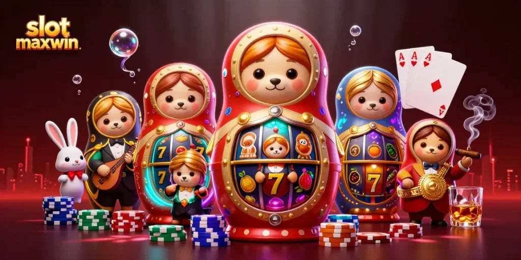 Experience the excitement of slot maxwin with vibrant 3D characters and engaging casino elements.
