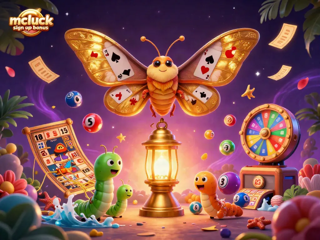 Engage with the mcluck sign up bonus through a vibrant, dynamic gambling-themed illustration.