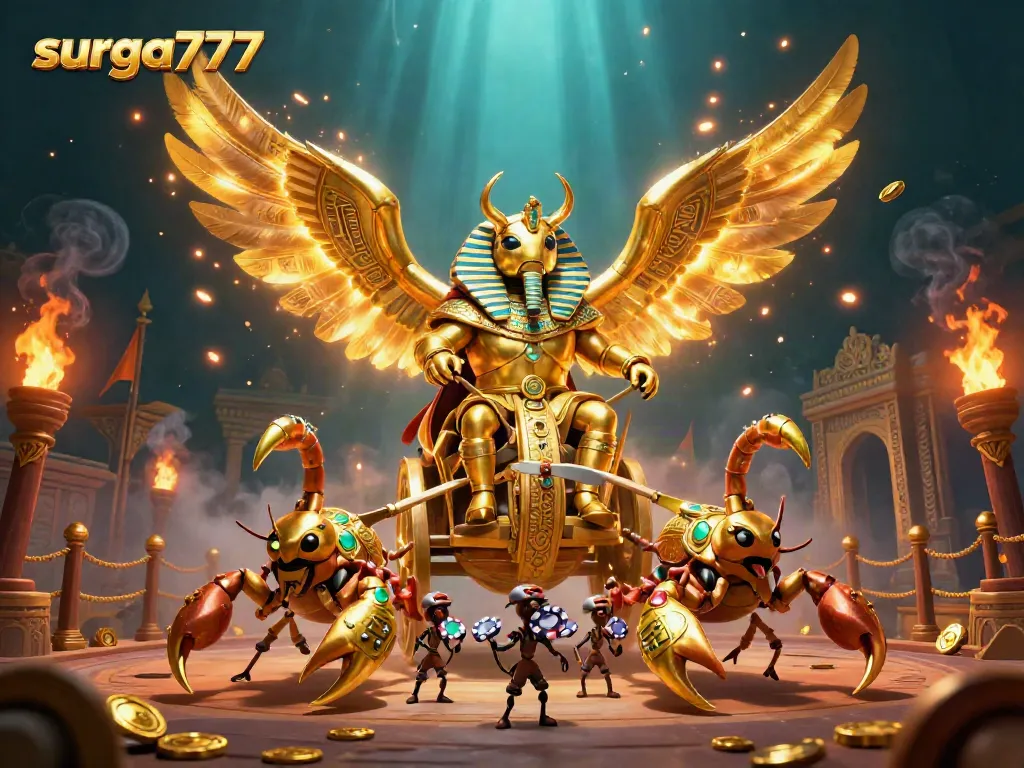 Experience thrill and excitement with Surga777, a 3D casino illustration featuring dynamic gaming elements.