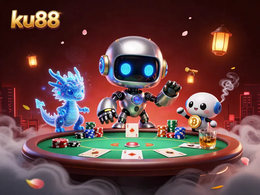 Experience thrilling gaming at ku88 with our vibrant casino scene featuring neon characters and engaging poker elements.