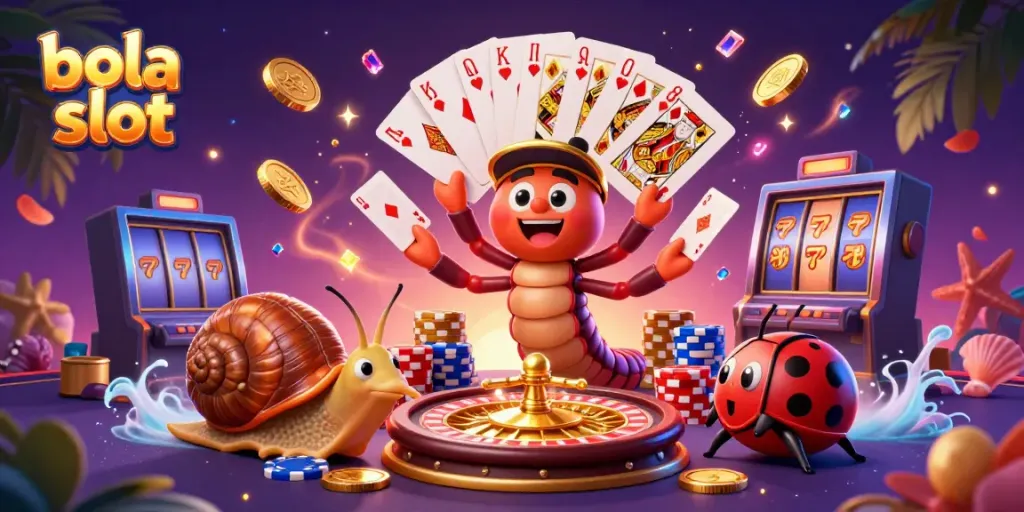 Engaging scene showcasing bola slot in a vibrant casino atmosphere with playful characters.