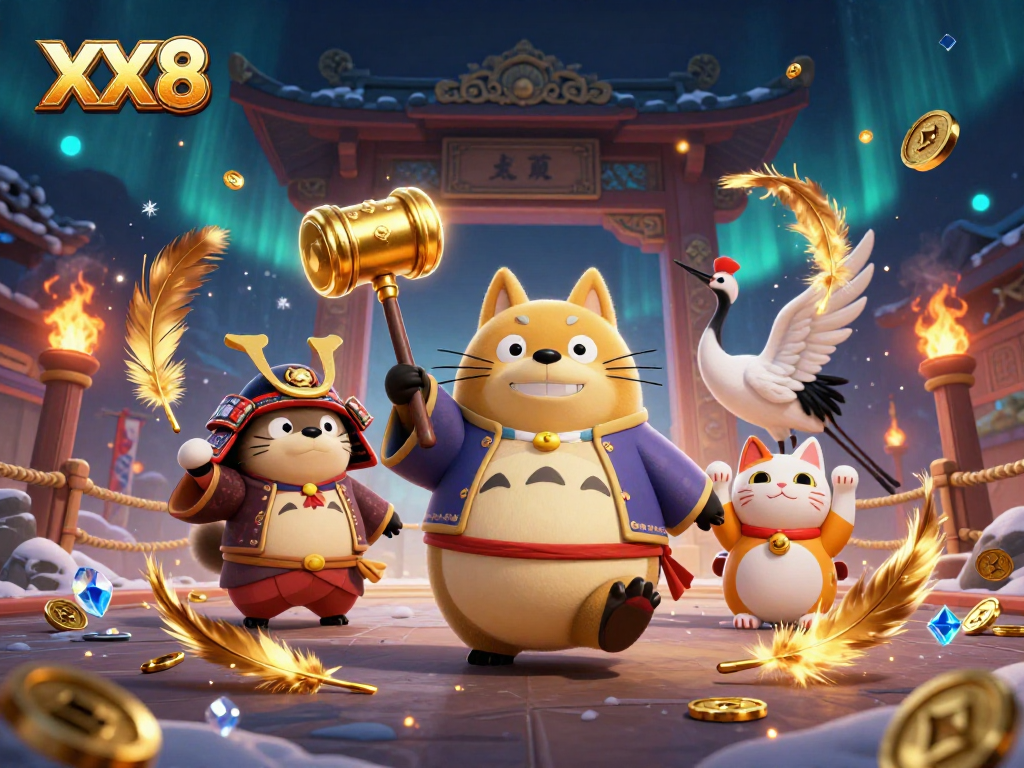 Join the fun at XX 8 casino with our cheerful tanuki and lucky maneki-neko!