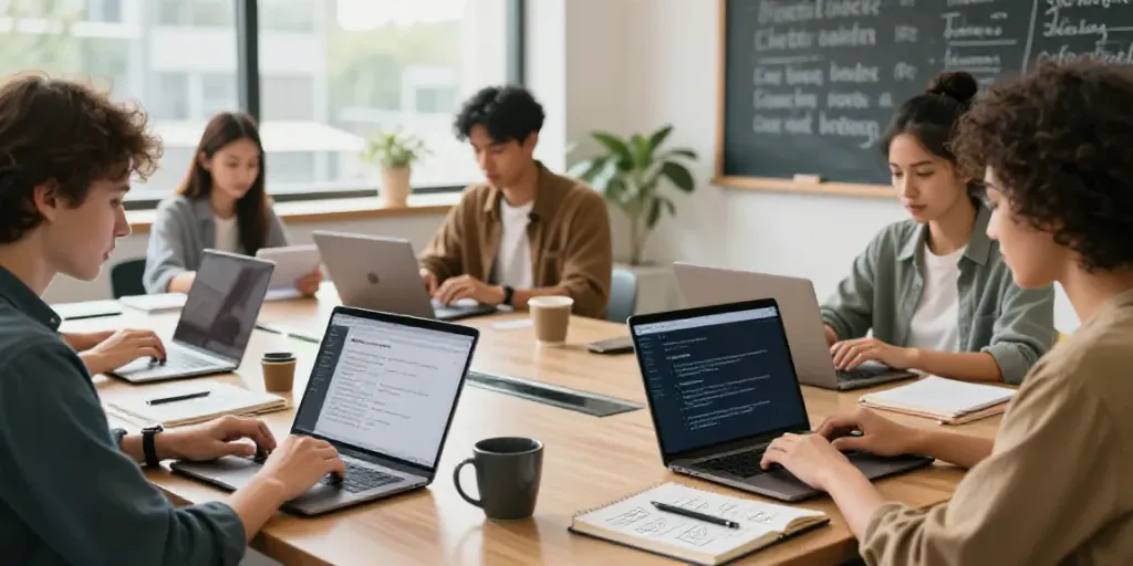 Collaborative workspace with bloggers using AI writing tools for bloggers to develop engaging content.