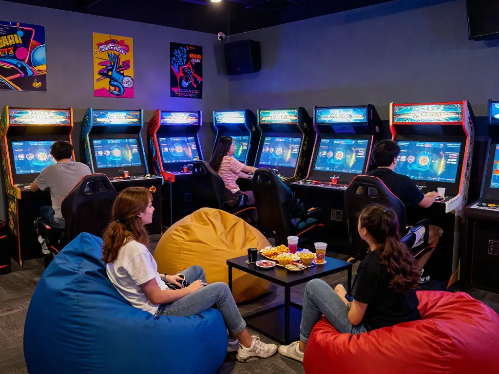 Engaging gaming lounge featuring psgslot interface with friends enjoying their time.