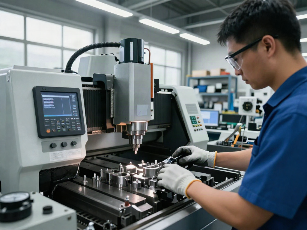 Precision CNC machining supplier workshop with technician and machines