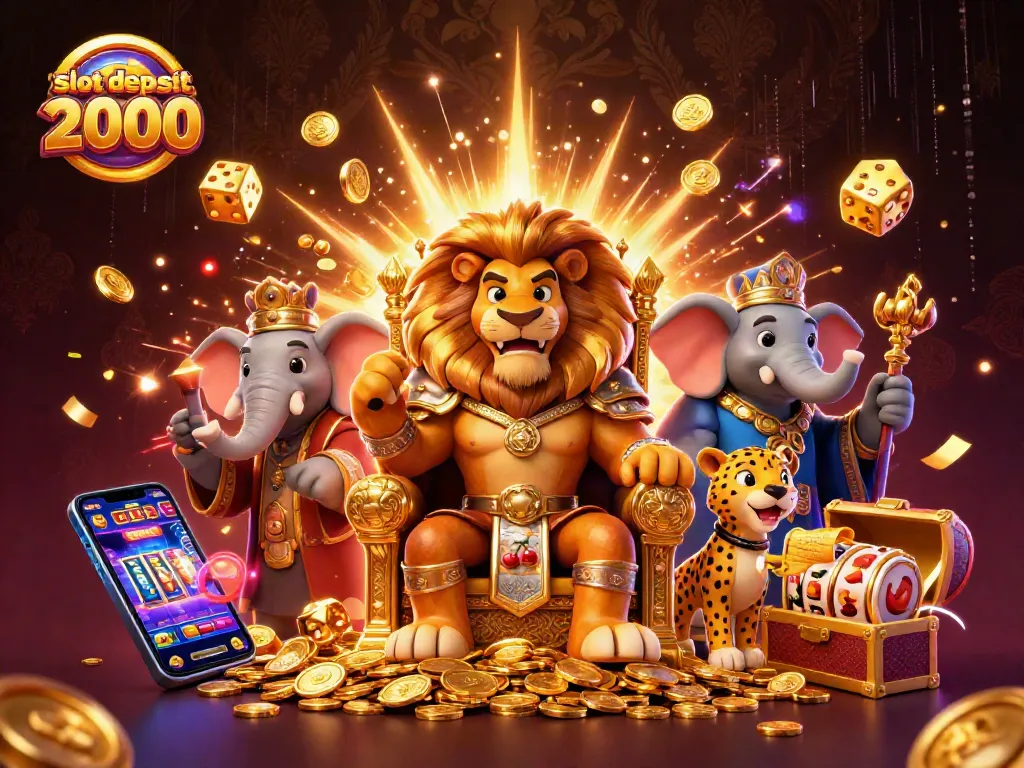 Experience the excitement of slot deposit 2000 with a dynamic 3D casino illustration.