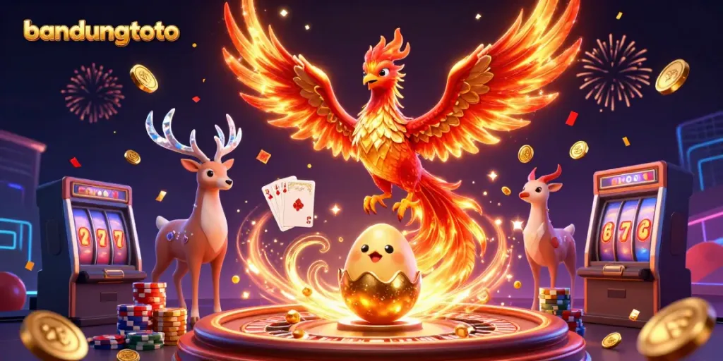 Engage with bandungtoto's vibrant gaming scene featuring dynamic characters amidst sparkling casino elements.