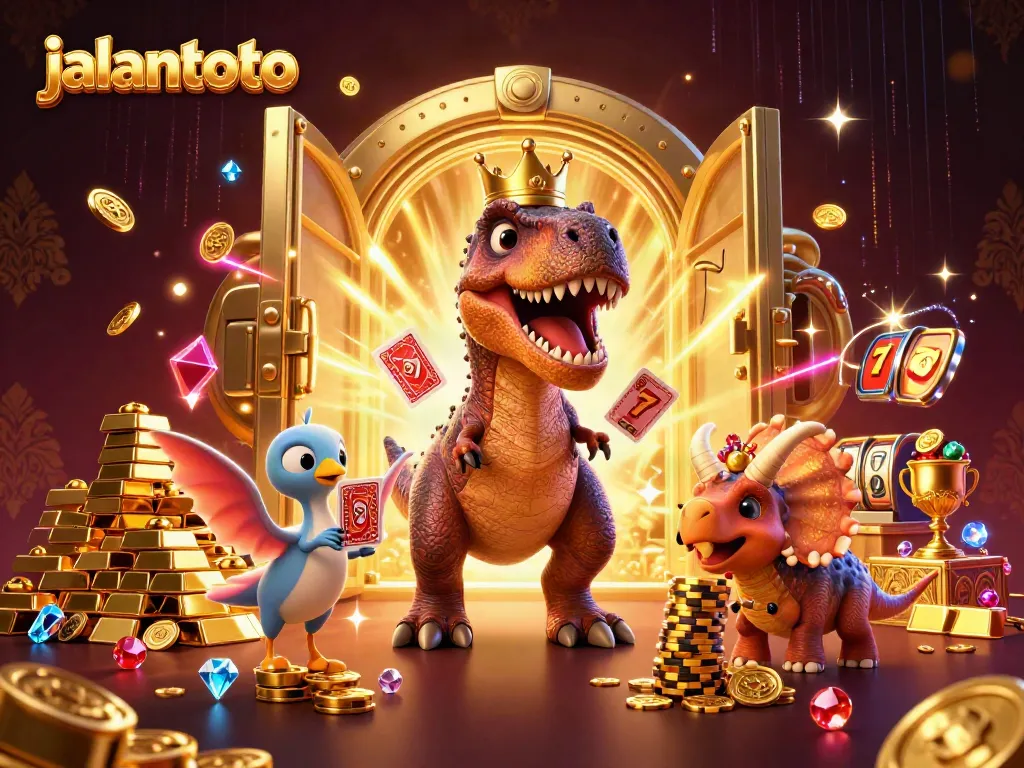 JALANTOTO menghadirkan perjudian yang menyenangkan dengan dino lucu dan tumpukan chip emas.