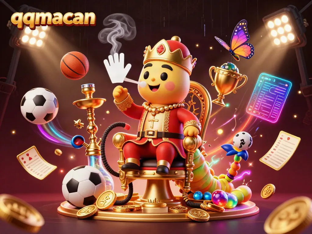 Experience thrilling gaming with qqmacan, featuring an artistic caterpillar and vibrant sports elements.