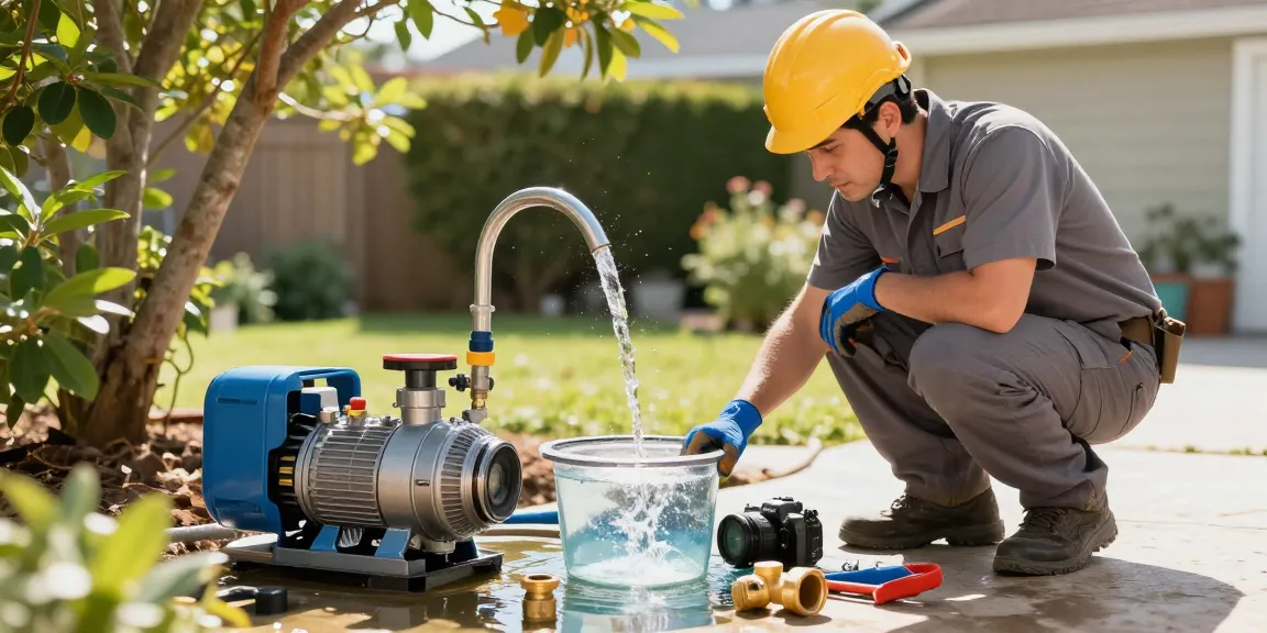 Bombas de agua Venezuela: Instalador profesional revisando sistema de bomba en propiedad residencial.
