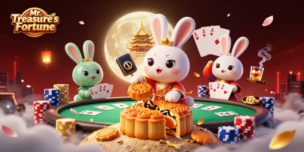 Experience excitement in Mr. Treasure's Fortune as the moon rabbit plays luck with poker chips.