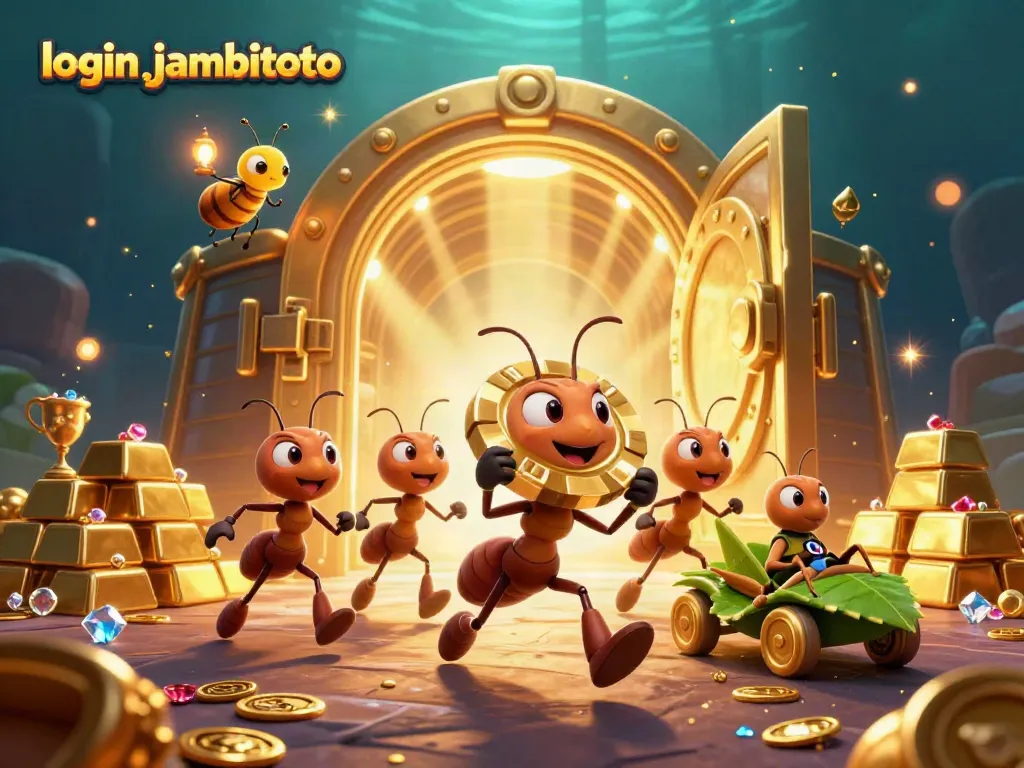 Experience the thrill of login jambitoto with a heist-themed scene dominated by ants and treasure.