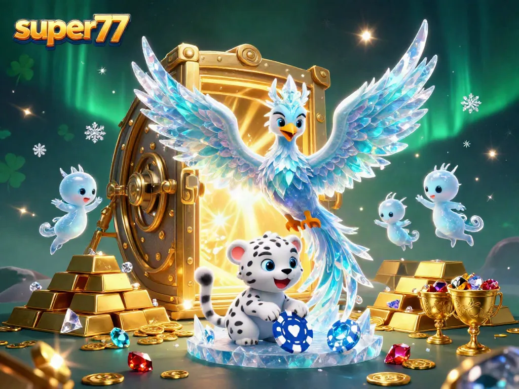 Experience the thrill of super77 as the ice phoenix and snow leopard bring luck amidst a treasure trove of gems.