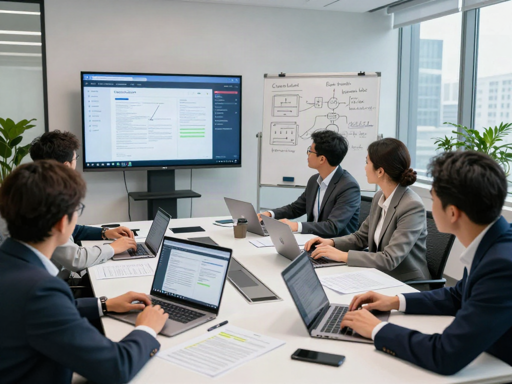Dynamic team presentation on document fraud detection software, showcasing data analytics and real-time verification.