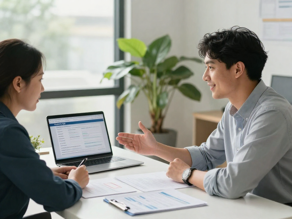 Credit consolidation consultation with financial advisor in modern office.