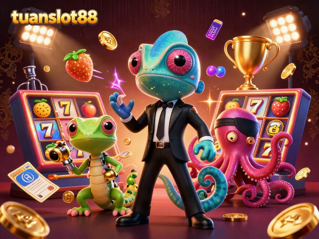 Tuanslot88 menawarkan permainan slot misalnya jackpot, 7 keberuntungan, dan simbol buah dalam ilustrasi menarik ini.
