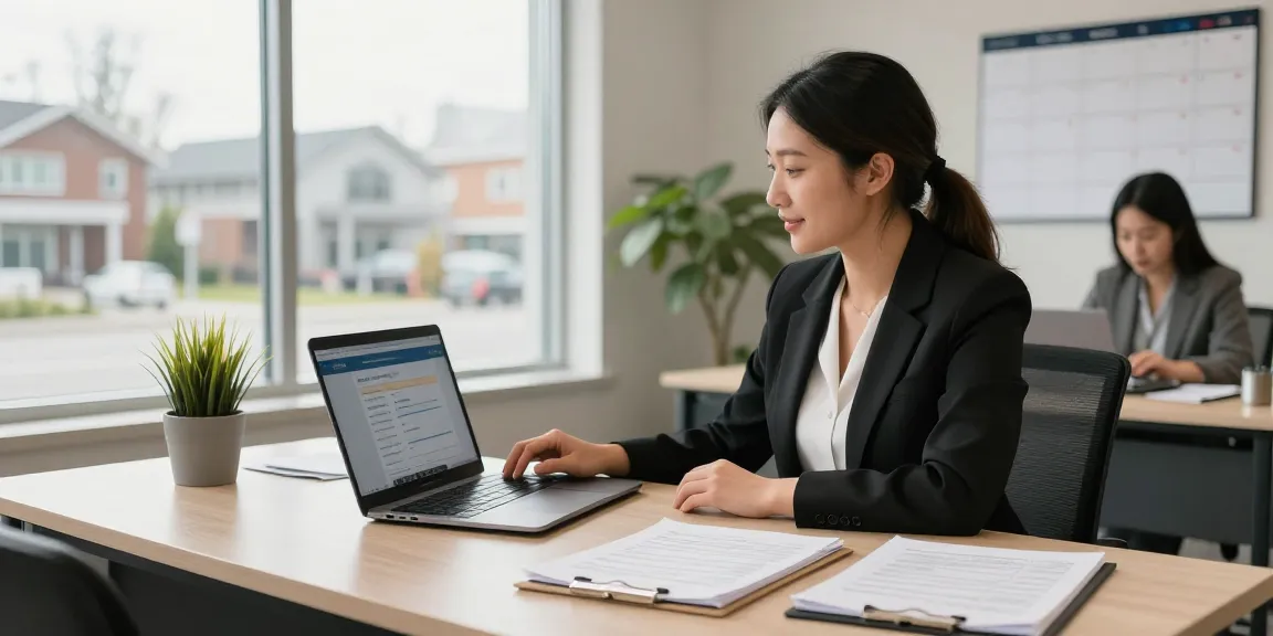edmonton property management office scene with a professional property manager assisting clients